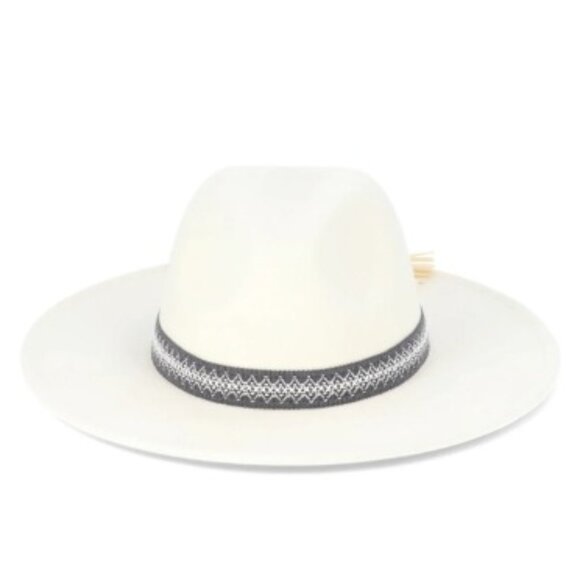 NEW Ivory Felt Fedora Hat with Decorative Woven Fabric & Faux Suede Hat Band. - Picture 1 of 2